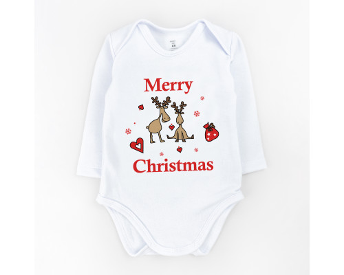Боди-лодочка для младенцев с длинным рукавом Christmas reindeer двунитка с начесом