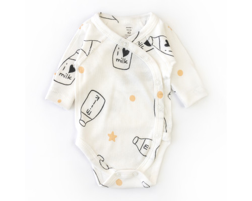 904700 Боді для немовлят з довгим рукавом , центральна застібка, ЗОВНІШНІ ШВИ, інтерлок