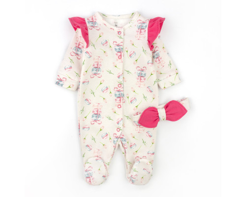 Комбинезон с длинным рукавом с повязкой Macarons двунитка с начесом