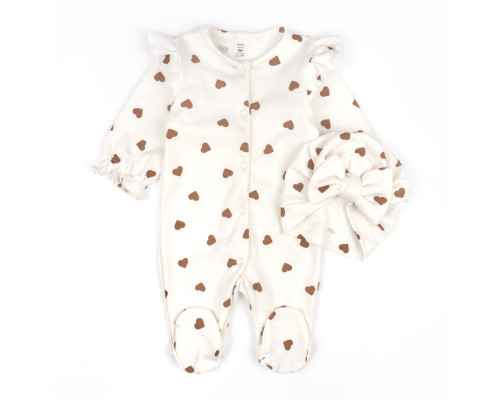 Комбінезон з шапочкою для дівчинки Coffee hearts інтерлок