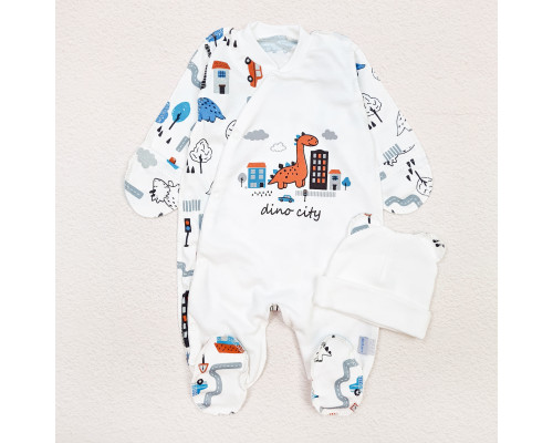 Комплект в роддом человечек с шапочкой Dino city