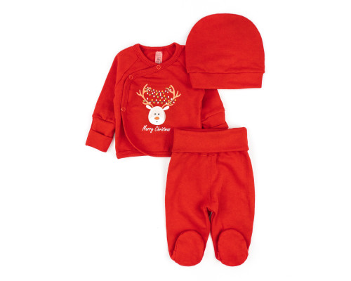 Комплект для новорожденных распашонка ползуны шапочка футер Christmas deer