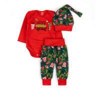 Комплект для новорожденных с начесом боди брюки шапочка Christmas tree