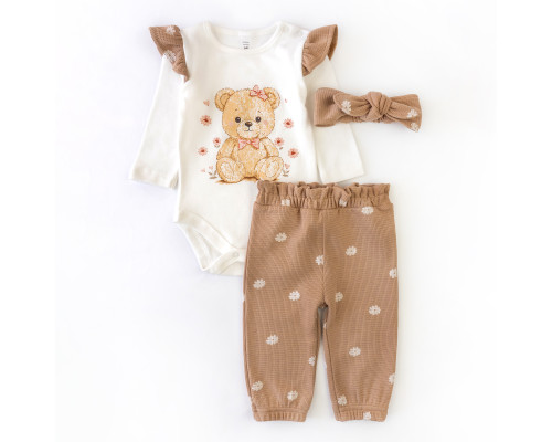 Комплект для дівчинки боді штанці повʼязка Cute teddy bear