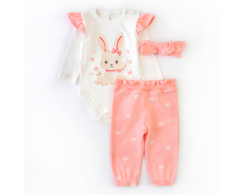 902572 Комплект для дівчинки: боді, штанці та пов'язка "Cute bunny", інтерлок
