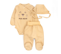 Комплект для малышей боди ползуны чепчик Hug Bear футер