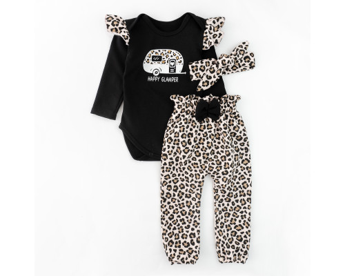 Комплект для девочки 3 в 1 в леопардовой расцветке с принтом машинки Leo