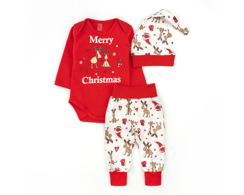 Комплект для новорожденных боди штаны и шапочка с оленями Christmas reindeer