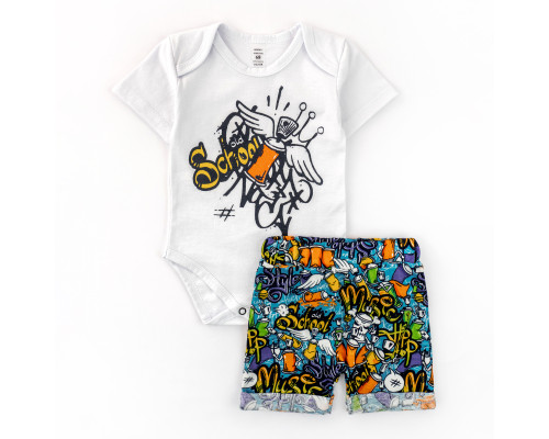 Комплкт для мальчика боди с шортами с принтом Old School