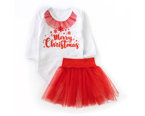Новогодний комплект для девочки с красной фатиновой юбкой My first Christmas