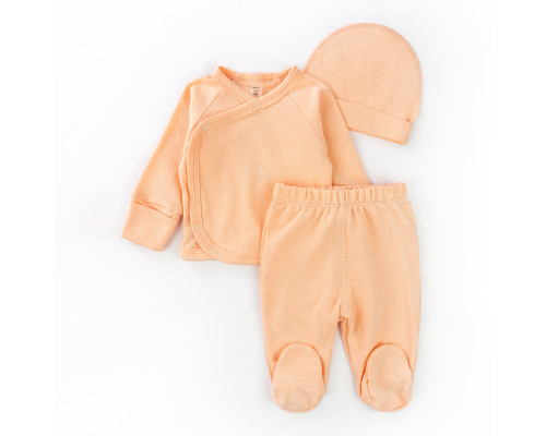 Комплект для малышей 3 в 1 распашонка ползуны шапочка с подворотом Peach