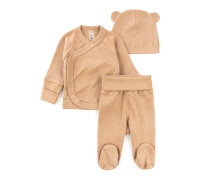 Комплект для малышей 3 в 1 распашонка ползуны шапочка с ушками Coffee