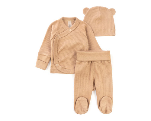 Комплект для малышей 3 в 1 распашонка ползуны шапочка с ушками Coffee