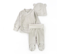 Комплект для малышей 3 в 1 распашонка ползуны шапочка с ушками Grey
