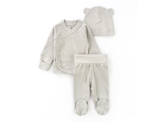 Комплект для малышей  3 в 1 распашонка ползуны шапочка с ушками Grey