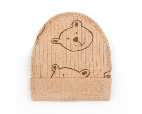 Шапочка для новорожденных с подворотом Bear on coffee интерлок